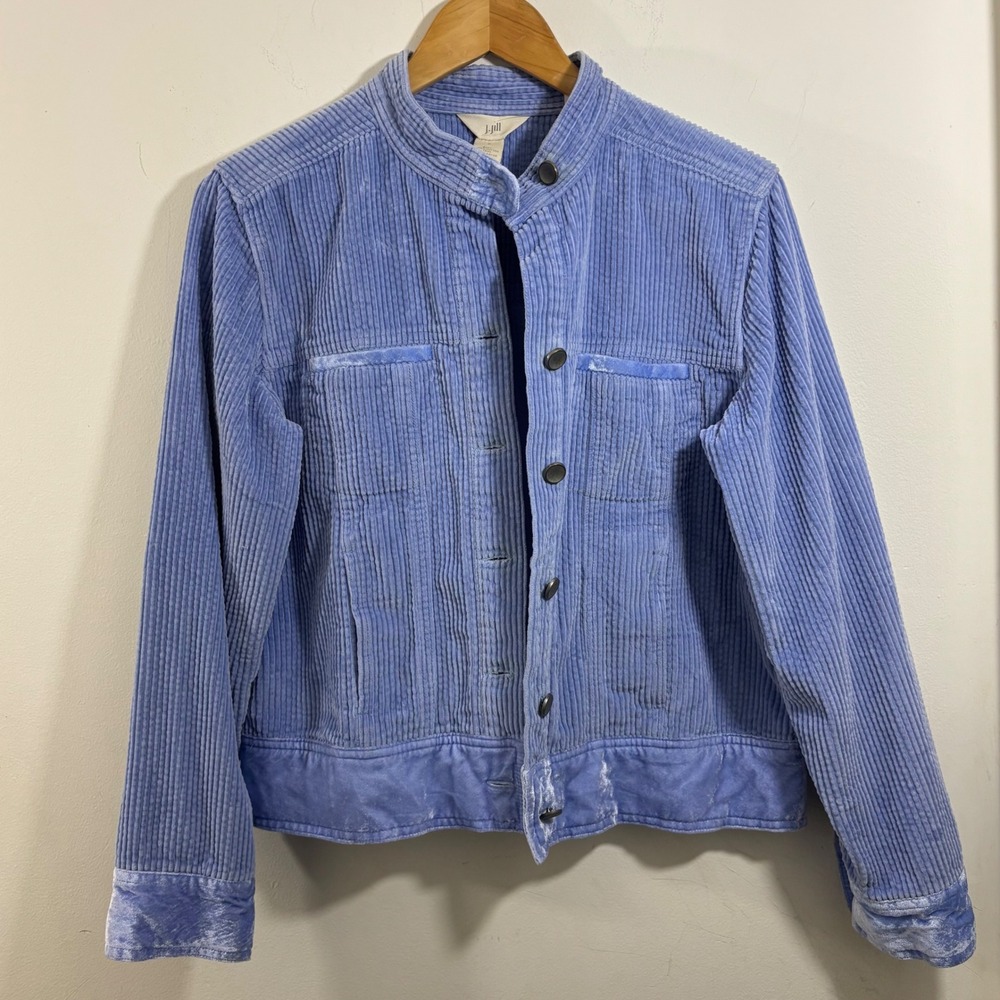 J. Jill Purple Pastel Corduroy Jacket Velvet Trim Side Pockets Women's Size S